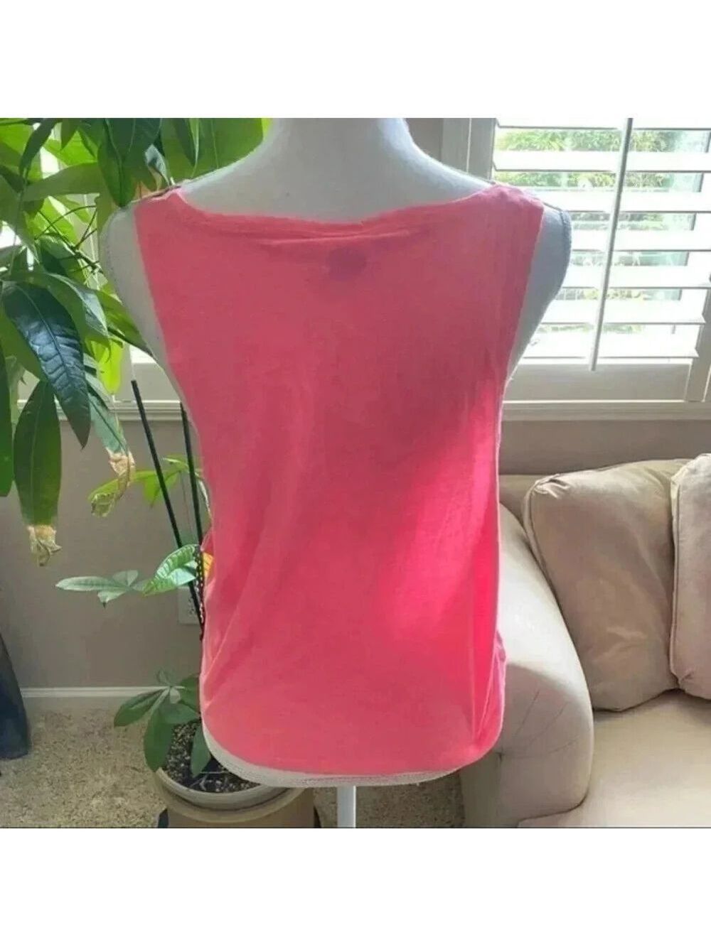 PINK Victoria Secret Hot Pink stripe Tank Sz L/G - Picture 2 of 11